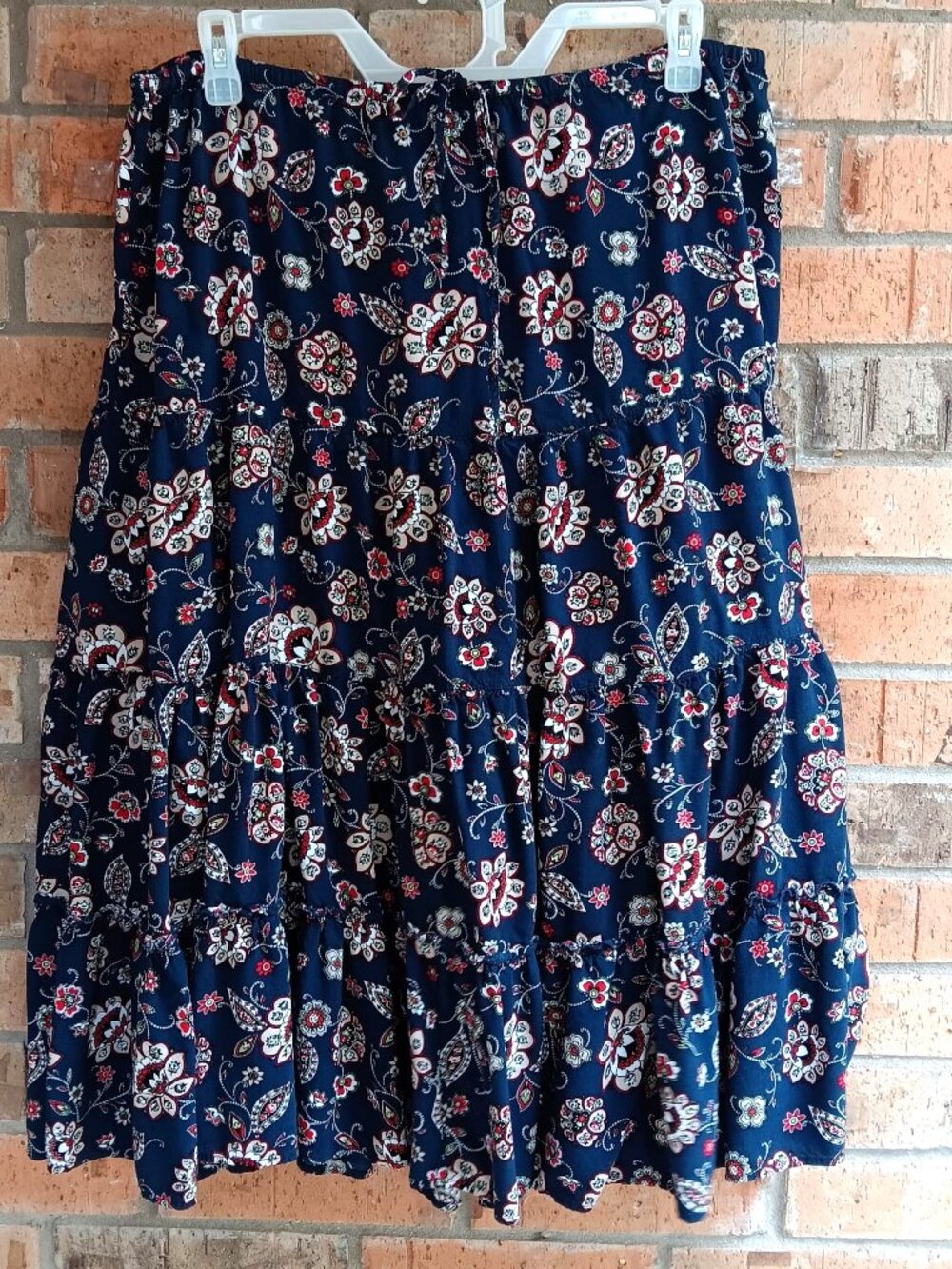 White Stag Women's Tiered Peasant Skirt XL Dark Navy Drawstring Rayon